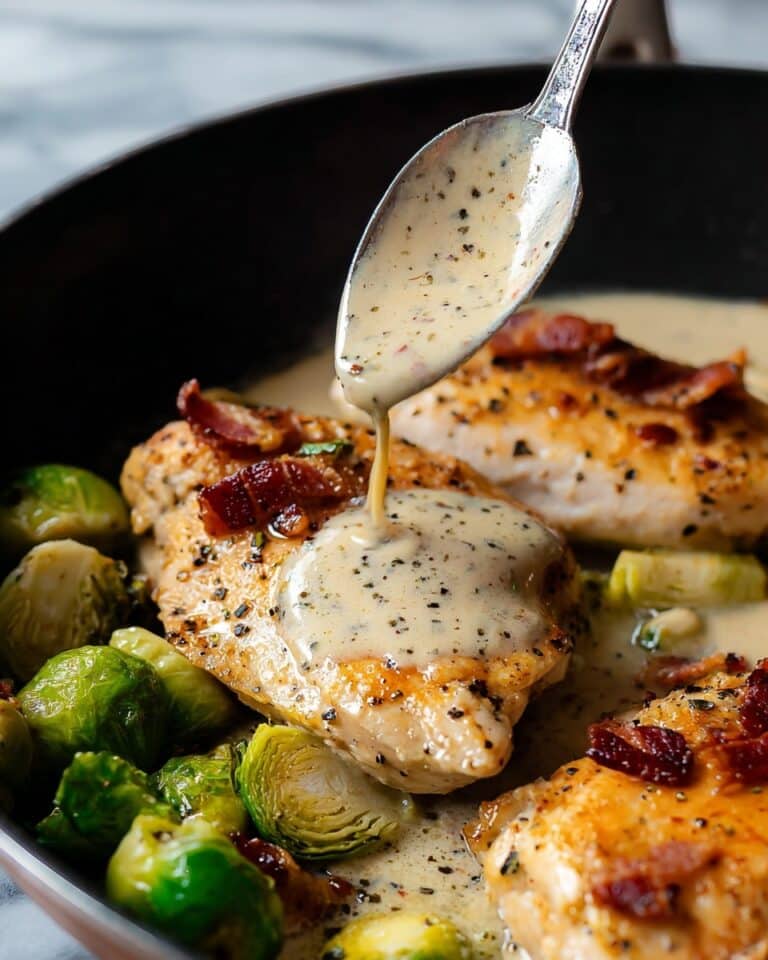 Creamy Chicken and Brussels Sprouts Skillet with Bacon and Mustard Recipe