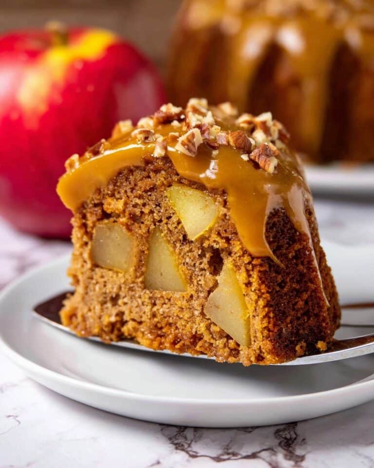 Pumpkin Apple Bundt Cake with Caramel Sauce and Pecans Recipe