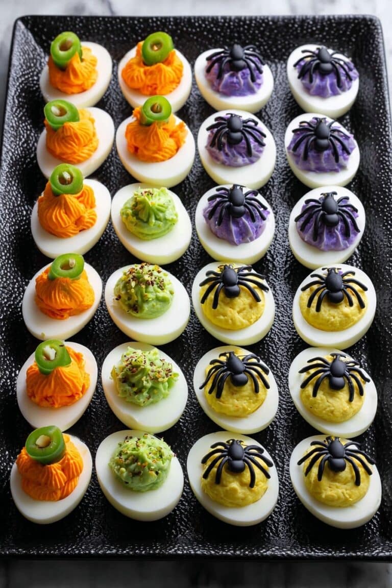 Halloween-Themed Deviled Eggs with Spooky and Festive Decorations Recipe