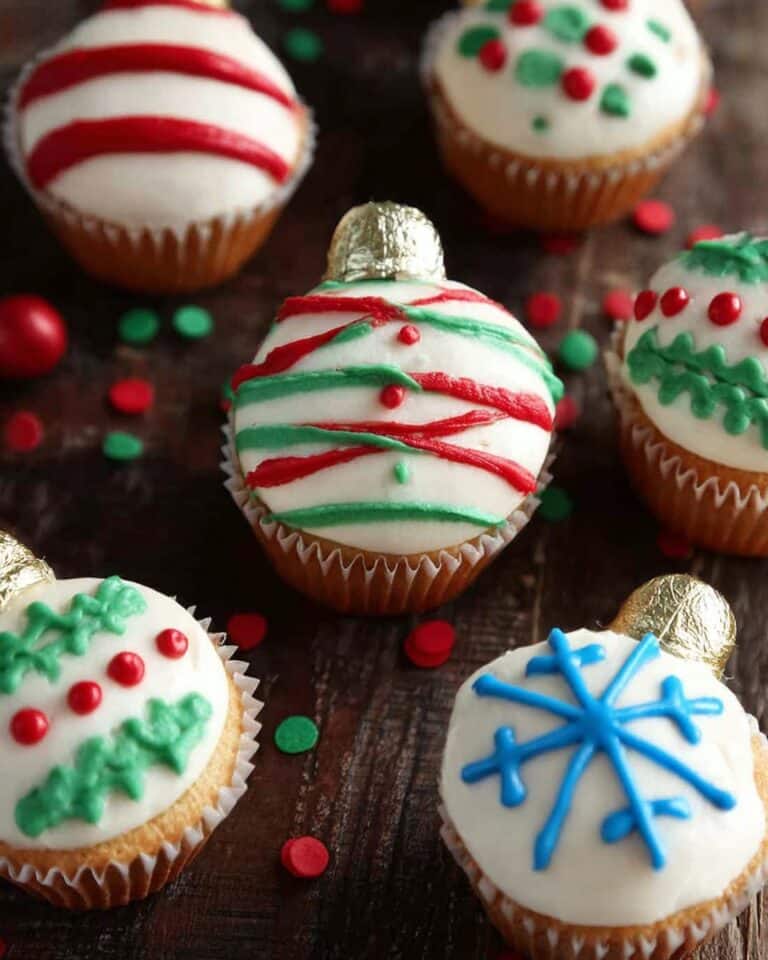 Cupcake Ornament Decorations with Reese’s and Festive Frosting Recipe