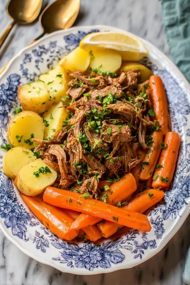 Slow Cooker Pot Roast with Root Vegetables and Red Wine Gravy Recipe