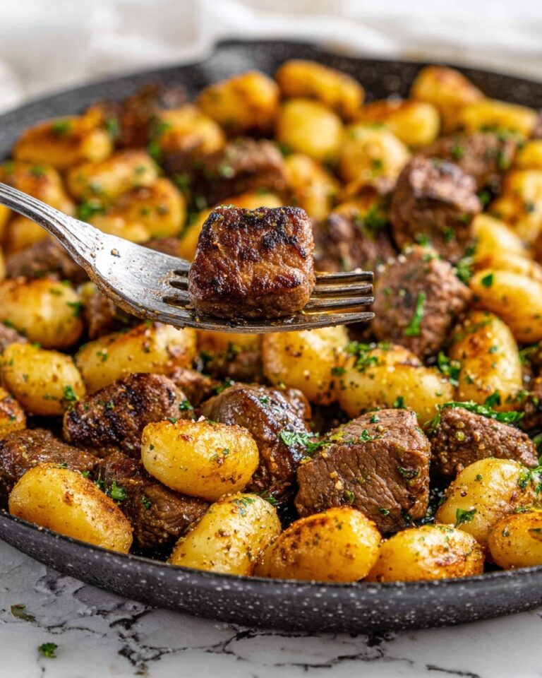 Steak Bites with Gnocchi in Garlic Parmesan Sauce Recipe