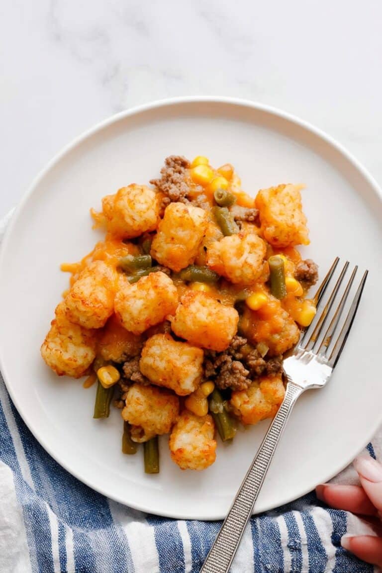 Vegan Tater Tot Casserole with Impossible Meat, Mushrooms, and Vegan Cheddar Recipe