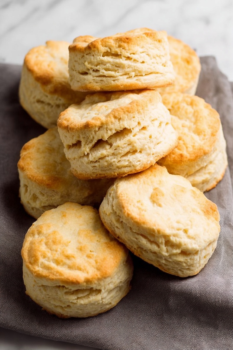 Southern-Style Vegan Buttermilk Biscuits, vegan biscuit recipe, fluffy vegan biscuits, plant-based biscuits, vegan Southern biscuits - The image shows nine golden-brown biscuits arranged on a soft dark gray cloth, with layered round shapes that are slightly rough on the sides and smooth on the top. Each biscuit has about three visible layers with a light crust on top and soft fluffy inside layers that look crumbly and textured. They sit closely together with some biscuits slightly stacked or leaning against each other, showing the uneven but natural shape of baked dough. The background beneath the cloth is a white marbled texture. photo taken with an iphone --ar 2:3 --v 7