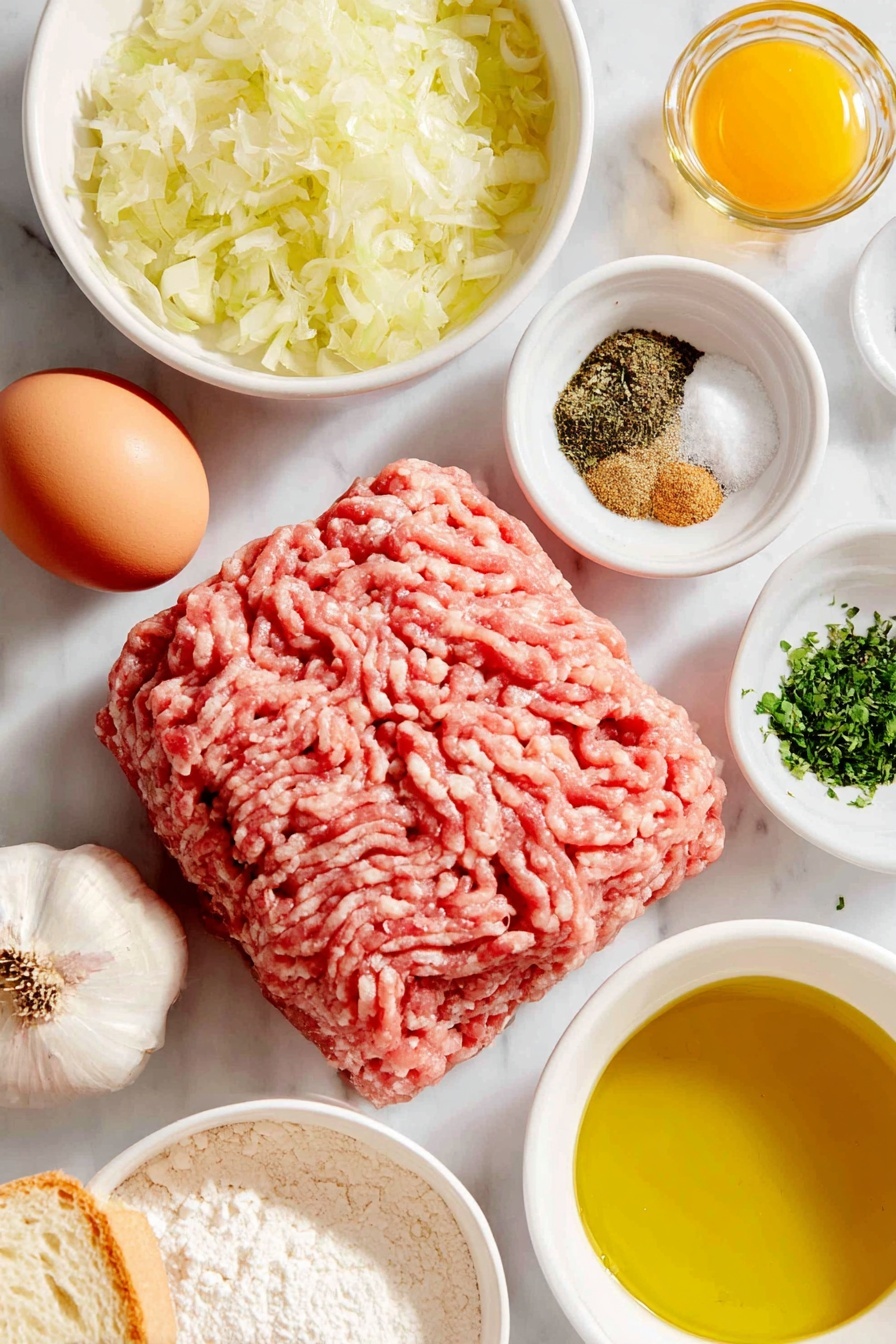 Lemon Sauce Meatballs, Lemon Sauce Meatballs Recipe, Easy Lemon Meatballs, Juicy Meatball Recipes, Tangy Lemon Meatballs - Flat lay of fresh raw ground pork, fresh raw lean ground beef, one whole large brown egg, a small bowl of torn crustless white bread soaked in white wine, a small white bowl of finely minced yellow onion, four whole garlic cloves peeled, a small white bowl of dried oregano, a small white bowl of dried parsley, a small white bowl of ground cumin, a small white bowl of fine sea salt, a small white bowl of ground black pepper, a small white bowl of golden olive oil, a small white bowl of pale yellow lemon juice, a small white bowl of golden butter, a small white bowl of all-purpose flour, a small white bowl of hot vegetable stock placed on a clean white marble surface, soft natural light, photo taken with an iPhone, professional food photography style, fresh ingredients, white ceramic bowls, no bottles, no duplicates, no utensils, no packaging --ar 2:3 --v 7 --p awthu7i m7354615311229779997