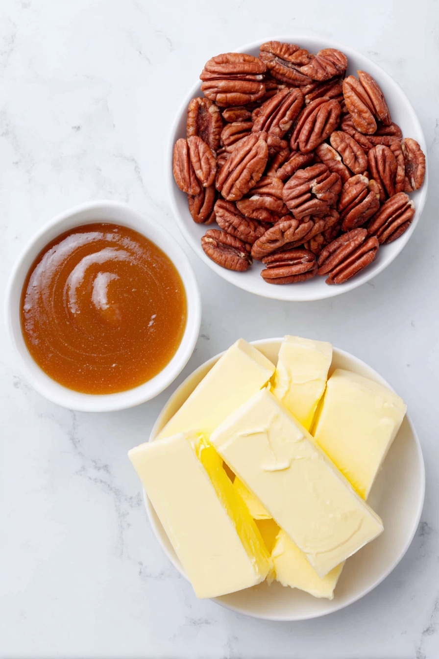 Caramel Cheesecake Dip, easy caramel cheesecake dip, no-bake caramel cheesecake, quick dessert dip, creamy caramel fruit dip - Flat lay of two blocks of cream cheese with smooth edges, a small white ceramic bowl filled with rich golden caramel sauce, a scattering of whole pecan nuts arranged neatly beside them, all placed on a clean white marble surface, soft natural light, photo taken with an iPhone, professional food photography style, fresh ingredients, white ceramic bowls, no bottles, no duplicates, no utensils, no packaging --ar 2:3 --v 7 --p awthu7i m7354615311229779997