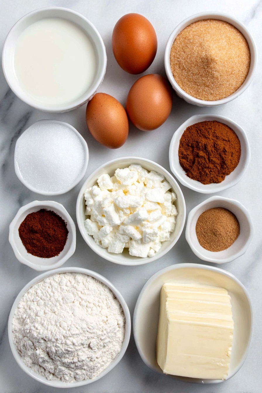 Chai Cinnamon Rolls with Caramel Sauce, chai spice cinnamon rolls, sticky chai caramel rolls, warm chai spice pastries, vegan cinnamon roll variations - Flat lay of a small white ceramic bowl of warm whole milk, a small white ceramic bowl with a heap of all-purpose flour, two whole uncracked brown eggs, a small white ceramic bowl of light brown sugar, a small white ceramic bowl of granulated white sugar, a small white ceramic bowl of softened unsalted butter, a small white ceramic bowl of heavy cream, a white ceramic dish holding two dry chai tea bags, small white ceramic bowls each with ground cinnamon, ground ginger, ground allspice, ground nutmeg, ground cardamom, and ground cloves, a small white ceramic bowl of honey, a small white ceramic bowl of powdered sugar, a small white ceramic bowl with cream cheese softened block, and a small white ceramic bowl of pure vanilla extract, all ingredients fresh and natural, arranged in perfect symmetry, placed on a clean white marble surface, soft natural light, photo taken with an iPhone, professional food photography style, fresh ingredients, white ceramic bowls, no bottles, no duplicates, no utensils, no packaging --ar 2:3 --v 7 --p awthu7i m7354615311229779997