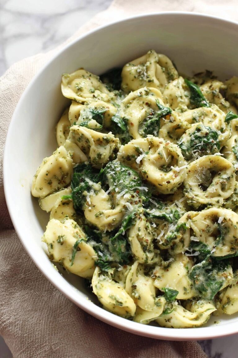 Cheese Tortellini with Pesto and Spinach Recipe