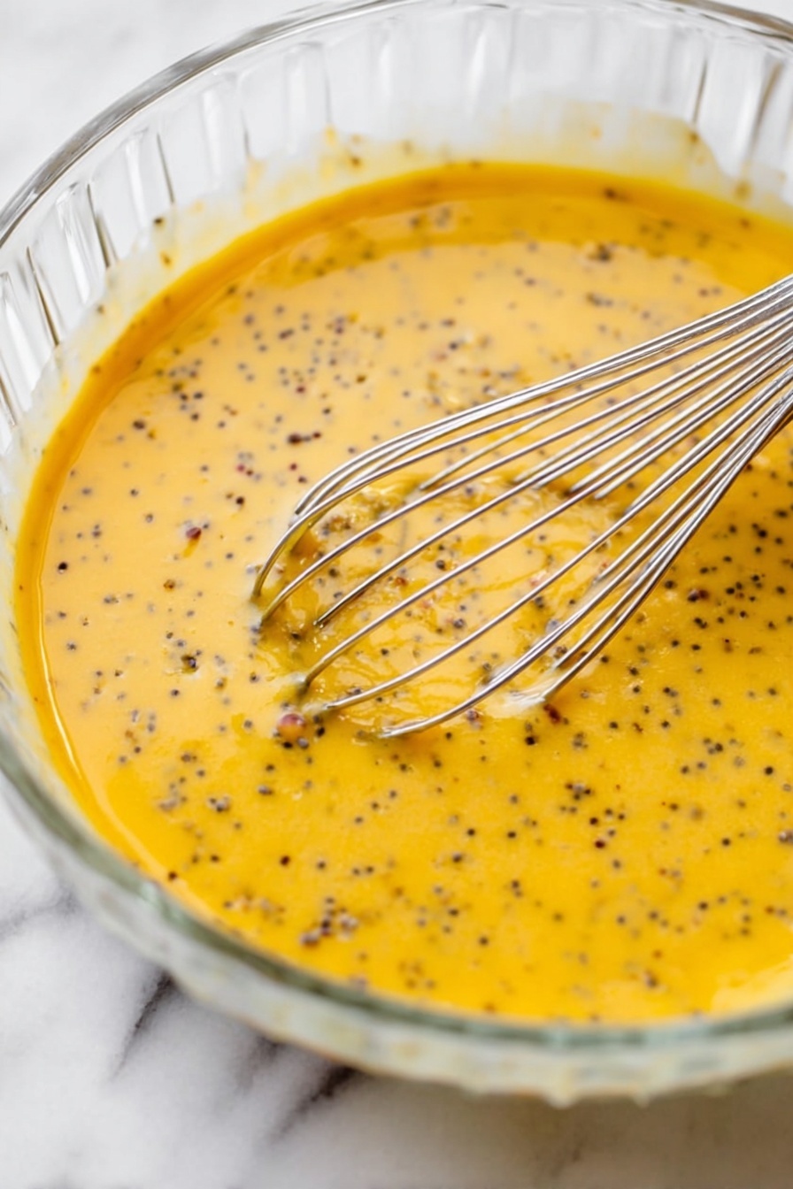Healthy Pumpkin Chia Seed Pudding, Pumpkin Chia Seed Pudding, Nourishing Pumpkin Pudding, Easy Pumpkin Dessert, Wholesome Pumpkin Snack - A close-up of a clear glass bowl on a white marbled surface filled with a smooth yellow mixture speckled with small black and brown seeds, being gently stirred by a silver metal whisk with thin, curved wires resting partly in the mixture. The bowl edges are visible with some of the mixture clinging to the inner sides, showing a light texture and fluidity. Photo taken with an iphone --ar 2:3 --v 7