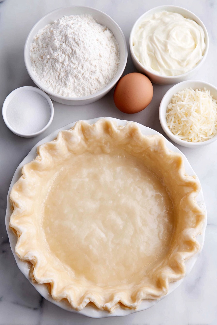 Homemade Coconut Cream Pie, coconut cream pie, tropical dessert, coconut pie recipe, easy coconut pie - Flat lay of an unbaked flaky pie crust neatly placed in a simple white ceramic pie dish, four whole brown eggs with clean shells arranged in a slight arc, a small white bowl filled with fine white cornstarch, a small white bowl containing thick creamy coconut milk, a small white bowl with smooth half-and-half cream, a small white bowl of granulated white sugar, a small white bowl of fine salt, a small white bowl holding sweetened shredded coconut, a small white bowl with a pat of soft unsalted butter, and another small white bowl with clear vanilla extract liquid, all evenly spaced in perfect symmetry, placed on a clean white marble surface, soft natural light, photo taken with an iPhone, professional food photography style, fresh ingredients, white ceramic bowls, no bottles, no duplicates, no utensils, no packaging --ar 2:3 --v 7 --p m7354615311229779997