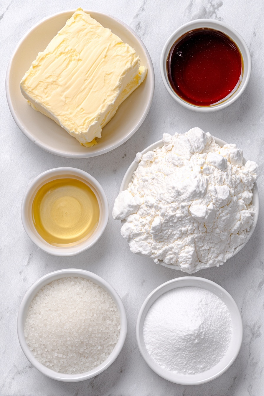 Cinnamon Rock Candy, rock candy candy sticks, homemade cinnamon candy, crunchy cinnamon sweets, easy rock candy recipe - Flat lay of a small slab of golden butter, a tall mound of white granulated sugar, a small white bowl filled with thick light amber corn syrup, a small white bowl of clear purified water, a tiny white bowl containing vibrant red liquid food coloring, a small white bowl holding translucent cinnamon candy oil, and a neat pile of fine white confectioner’s sugar powder, all arranged symmetrically on a simple white ceramic plate and bowls, placed on a clean white marble surface, soft natural light, photo taken with an iPhone, professional food photography style, fresh ingredients, white ceramic bowls, no bottles, no duplicates, no utensils, no packaging --ar 2:3 --v 7 --p m7354615311229779997