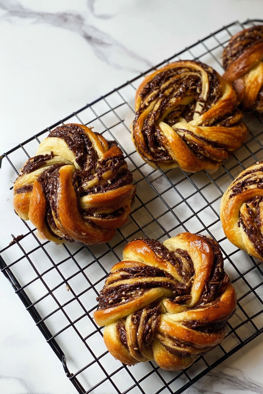 Chocolate Swirl Buns, chocolate buns recipe, fluffy chocolate buns, easy chocolate buns, breakfast chocolate buns - The image shows six baked swirled buns in a white rectangular baking tray lined with light brown parchment paper. Each bun has two visible layers: a golden-brown, shiny baked dough layer with a smooth texture and a dark chocolate swirled layer with a rich, slightly rough texture. The buns are closely placed, with their twisted patterns and swirls clearly visible, creating a harmonious mix of light and dark shades. The baking tray sits on a white marbled surface. photo taken with an iphone --ar 2:3 --v 7