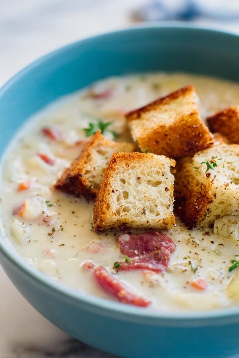 Reuben Soup with Swiss Cheese and Corned Beef Recipe