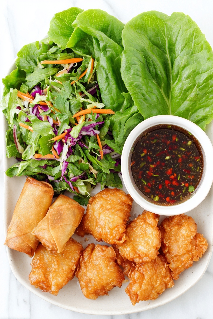 Crispy Asian Chicken Salad on Egg Roll Base, Asian chicken salad, crispy egg roll salad, quick Asian chicken recipe, Chinese-inspired chicken salad - Flat lay of a crisp stack of golden fried egg roll wrappers, a heap of fresh mixed Asian salad greens with shredded cabbage, a few whole cooked chicken tenders glistening with bright red sweet chili sauce, and a small white ceramic bowl filled with glossy sweet chili sauce, all arranged in perfect symmetry on a simple white ceramic plate and bowls, placed on a clean white marble surface, soft natural light, photo taken with an iPhone, professional food photography style, fresh ingredients, white ceramic bowls, no bottles, no duplicates, no utensils, no packaging --ar 2:3 --v 7 --p m7354615311229779997