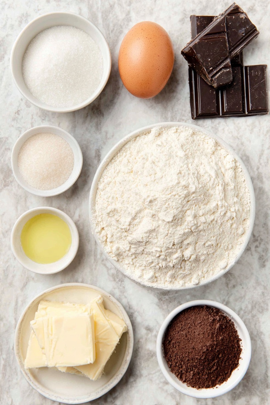 Chocolate Swirl Buns, chocolate buns recipe, fluffy chocolate buns, easy chocolate buns, breakfast chocolate buns - Flat lay of a small white ceramic bowl of warm milk, a small white ceramic bowl of granulated sugar, a fresh uncracked large brown egg, a small white ceramic bowl of melted golden butter, a neat pile of white all-purpose flour, a small heap of fine white salt, a few chunks of glossy bittersweet chocolate, a small white ceramic bowl of softened yellow butter, a small white ceramic bowl of rich dark cocoa powder, a small white ceramic bowl of powdered sugar, a small white ceramic bowl of golden cooking oil placed in perfect symmetry, all arranged on a clean white marble surface, soft natural light, photo taken with an iPhone, professional food photography style, fresh ingredients, white ceramic bowls, no bottles, no duplicates, no utensils, no packaging --ar 2:3 --v 7 --p m7354615311229779997