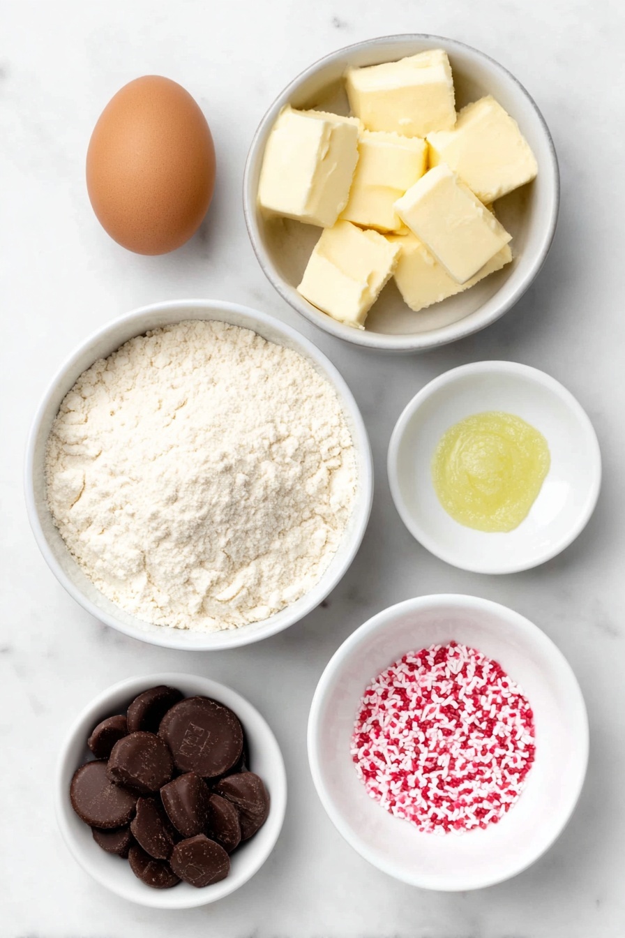 Grinch Cookies with Hershey’s Kisses, Christmas cookie recipes, holiday dessert ideas, festive cookie baking, easy holiday treats - Flat lay of a small mound of pale off-white sugar cookie mix, a small white ceramic bowl filled with fine all-purpose flour, a whole large brown egg, a small white ceramic bowl holding soft unsalted butter at room temperature, a tiny dollop of vivid green gel food coloring on a white ceramic dish, a neat pile of shiny silver Hershey’s Kisses, and a small white ceramic bowl containing bright red heart-shaped candy sprinkles, all arranged in perfect symmetry on a clean white marble surface, soft natural light, photo taken with an iPhone, professional food photography style, fresh ingredients, white ceramic bowls, no bottles, no duplicates, no utensils, no packaging --ar 2:3 --v 7 --p m7354615311229779997
