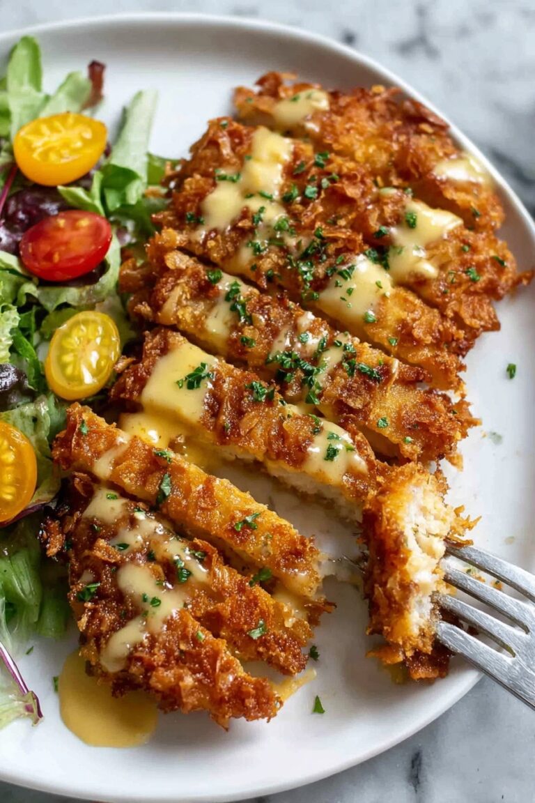 Pretzel Crusted Chicken with Cheddar Sauce Recipe