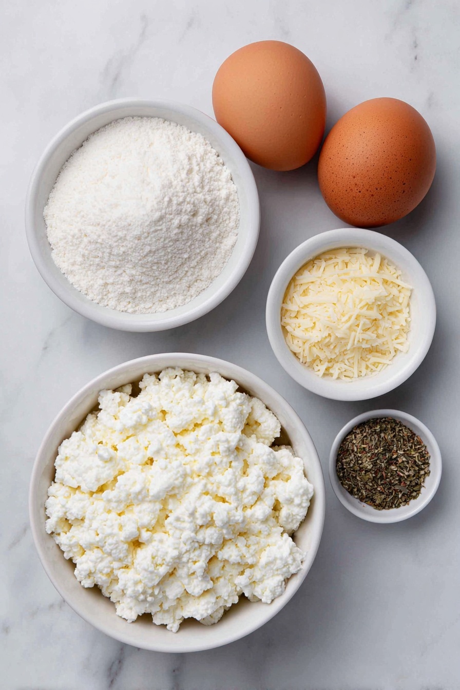 Cottage Cheese Bake Wrap, healthy low-carb wraps, protein-packed breakfast ideas, gluten-free wrap recipes, versatile healthy meals - Flat lay of a small white ceramic bowl filled with fresh full-fat cottage cheese, two large whole uncracked brown eggs, a small white bowl containing finely grated Parmesan cheese, a small white bowl with pale yellow garlic powder, and a small white bowl holding mixed dried Italian seasoning herbs, all arranged with perfect symmetry and realistic proportions, placed on a clean white marble surface, soft natural light, photo taken with an iPhone, professional food photography style, fresh ingredients, white ceramic bowls, no bottles, no duplicates, no utensils, no packaging --ar 2:3 --v 7 --p m7354615311229779997