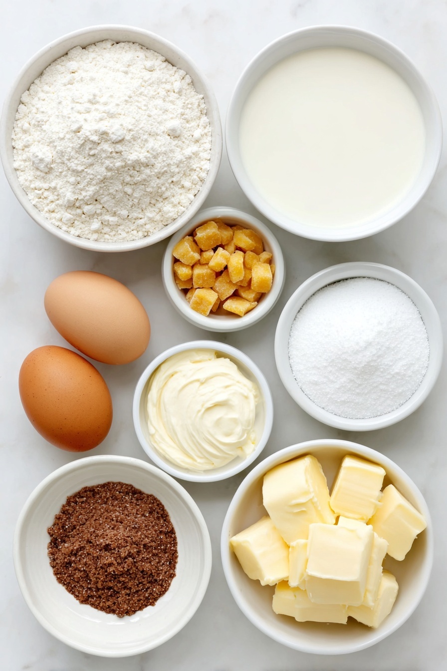 Peach Cinnamon Rolls with Cream Cheese Frosting, peach cinnamon roll recipe, cinnamon rolls with peach filling, easy peach cinnamon rolls, homemade peach rolls - Flat lay of a small white ceramic bowl of warm milk, a small white ceramic bowl of active dry yeast, a small white ceramic bowl of granulated sugar, a small white ceramic bowl of melted butter, two large whole brown eggs with clean shells, a small white ceramic bowl of salt, a small white ceramic bowl of all-purpose flour, a small white ceramic bowl of diced fresh peaches, a small white ceramic bowl of brown sugar, a small white ceramic bowl of ground cinnamon, a small white ceramic bowl of softened cream cheese, a small white ceramic bowl of softened butter, a small white ceramic bowl of powdered sugar, a small white ceramic bowl of vanilla extract placed on a clean white marble surface, soft natural light, photo taken with an iPhone, professional food photography style, fresh ingredients, white ceramic bowls, no bottles, no duplicates, no utensils, no packaging --ar 2:3 --v 7 --p m7354615311229779997